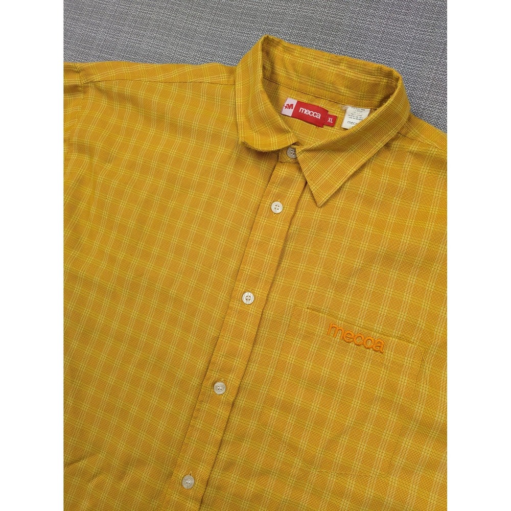 Mecca Shirt Mens XL Yellow Check Short Sleeve Button Up Pocket Casual Summer